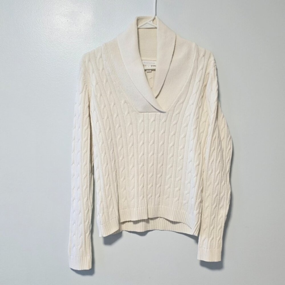Charter Club Shawl Neck Cotton/Nylon Sweater Ivory/Creme Cable Knit Size S